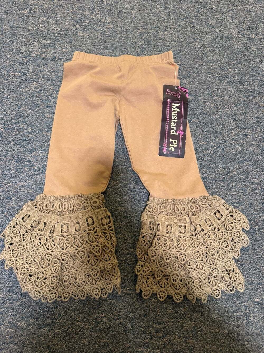 Mustard Pie Willa Leggings in Sand with Crochet Ruffle Flare Size 2T